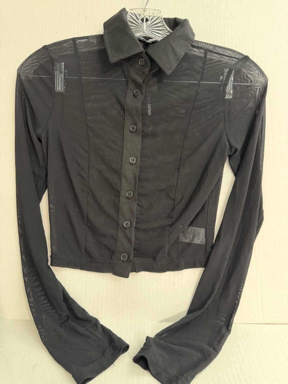 Fashion Nova Black Sheer Button-Front Crop Shirt